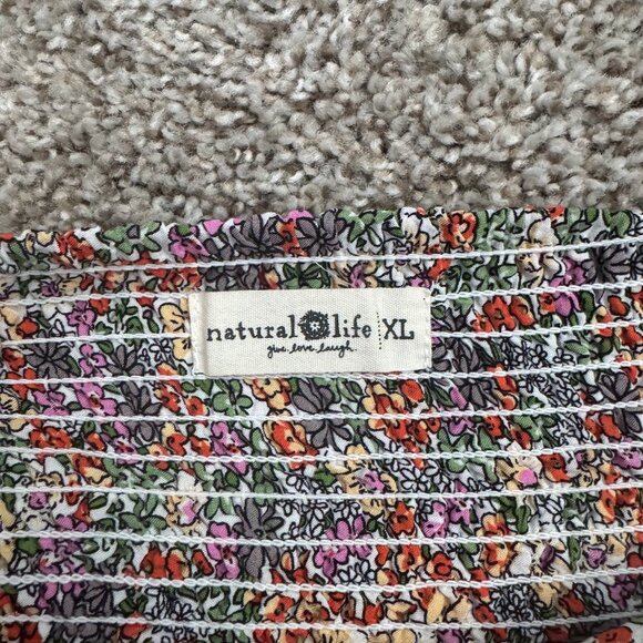 Natural Life Boho Floral Maxi Skirt Size XL Tiered Flowy Elastic Gold Red Beach - Picture 8 of 15